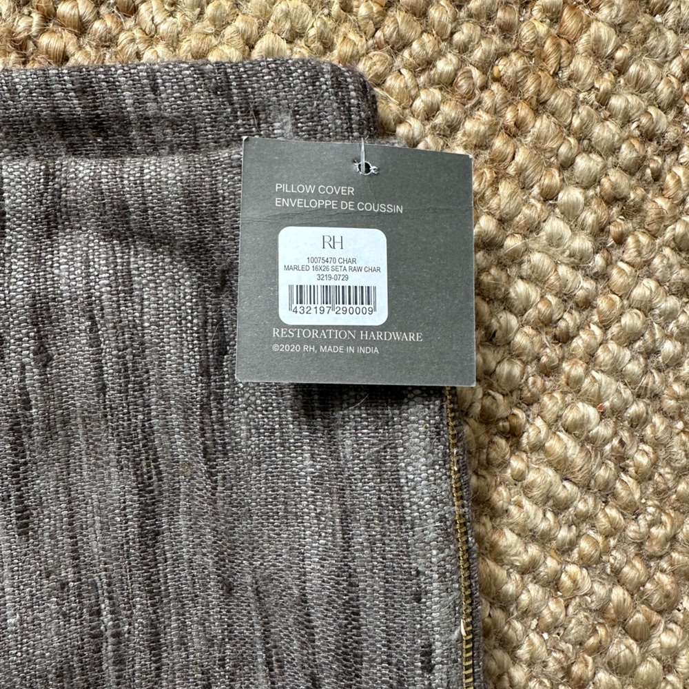 RH Restoration Hardware Seta Marled Raw Silk Lumbar Pillow in Charcoal